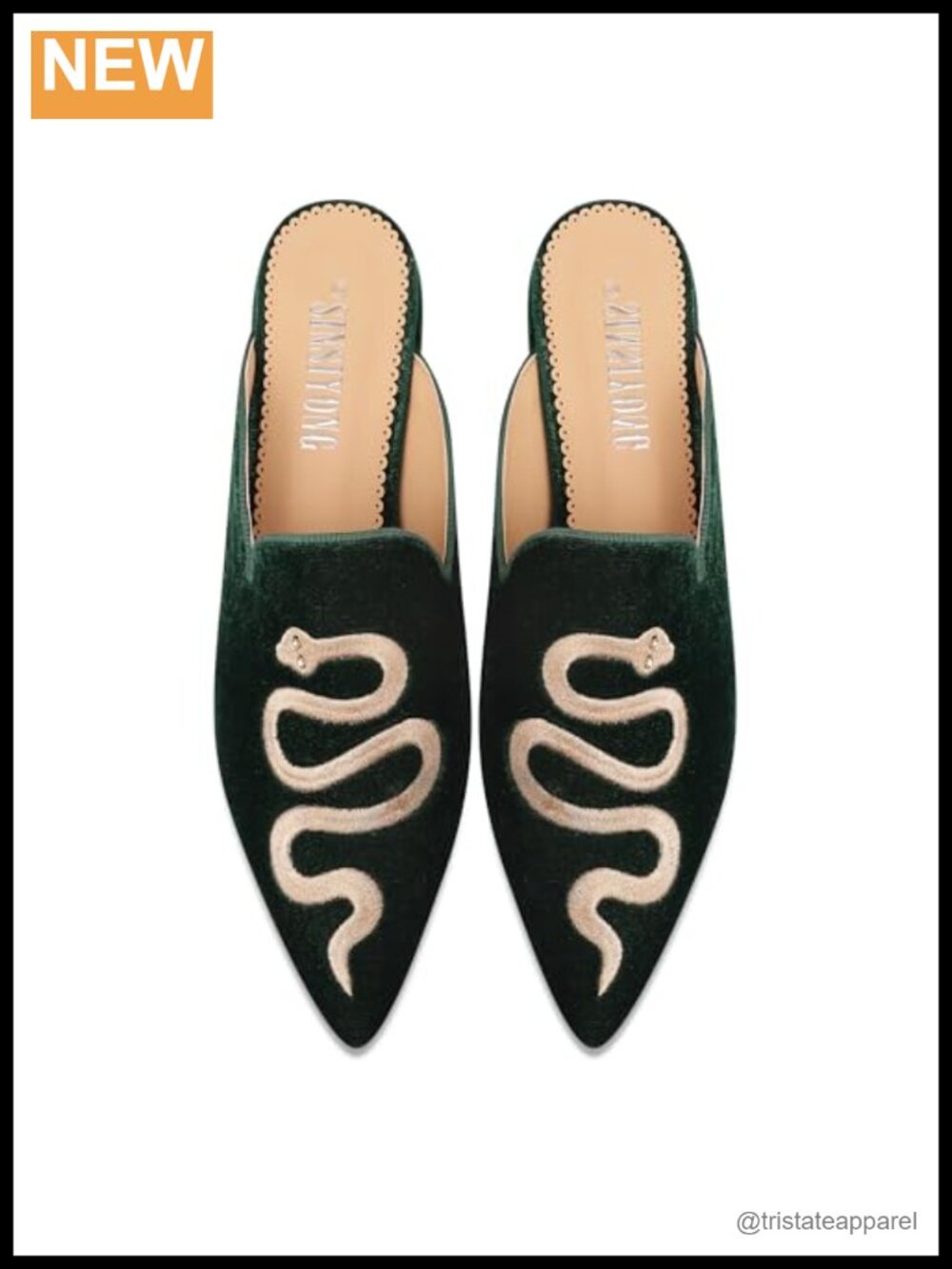 Embroidered Mules Pointed Toe Backless Velvet Flats Snake Pattern